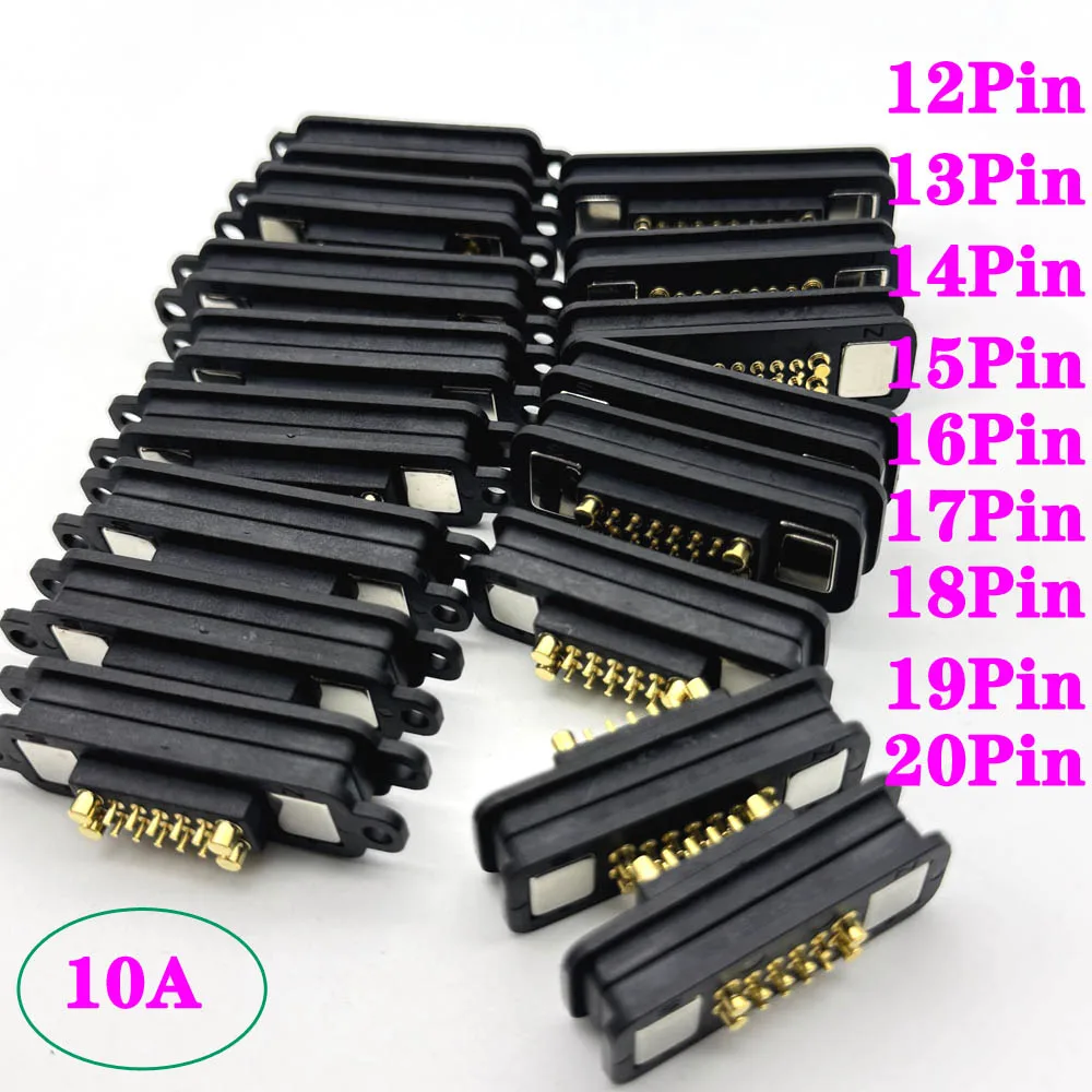 1Pair High Current 10A DC Magnetic Pogo Pin Connector 12 13 14 15 16 17 18 19 20Pin Spring 36V Pogopin Male Female Contact Strip