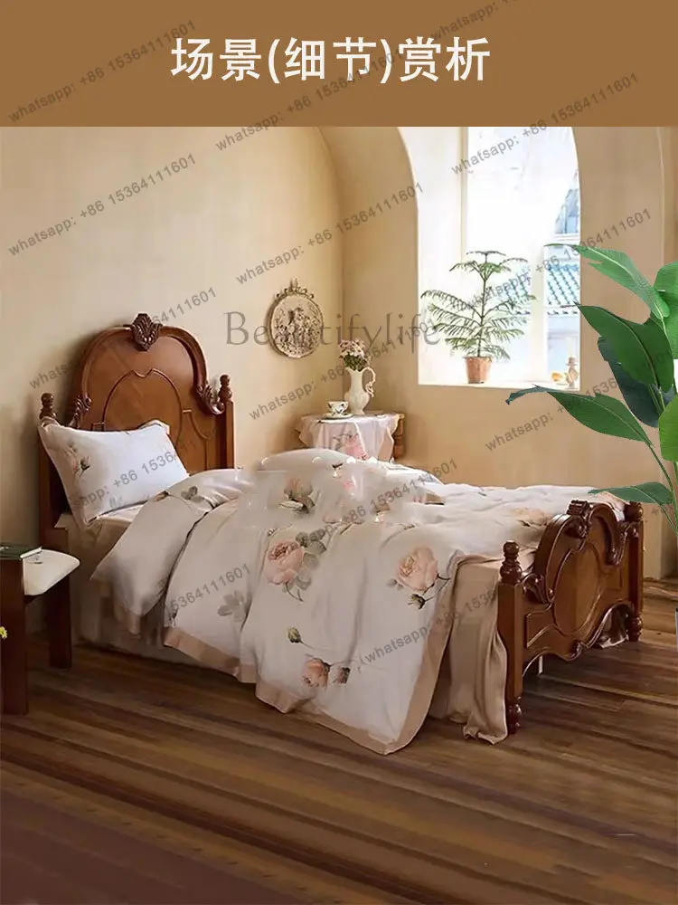

Solid wood bed bedroom French retro small apartment, high-end medium and ancient style