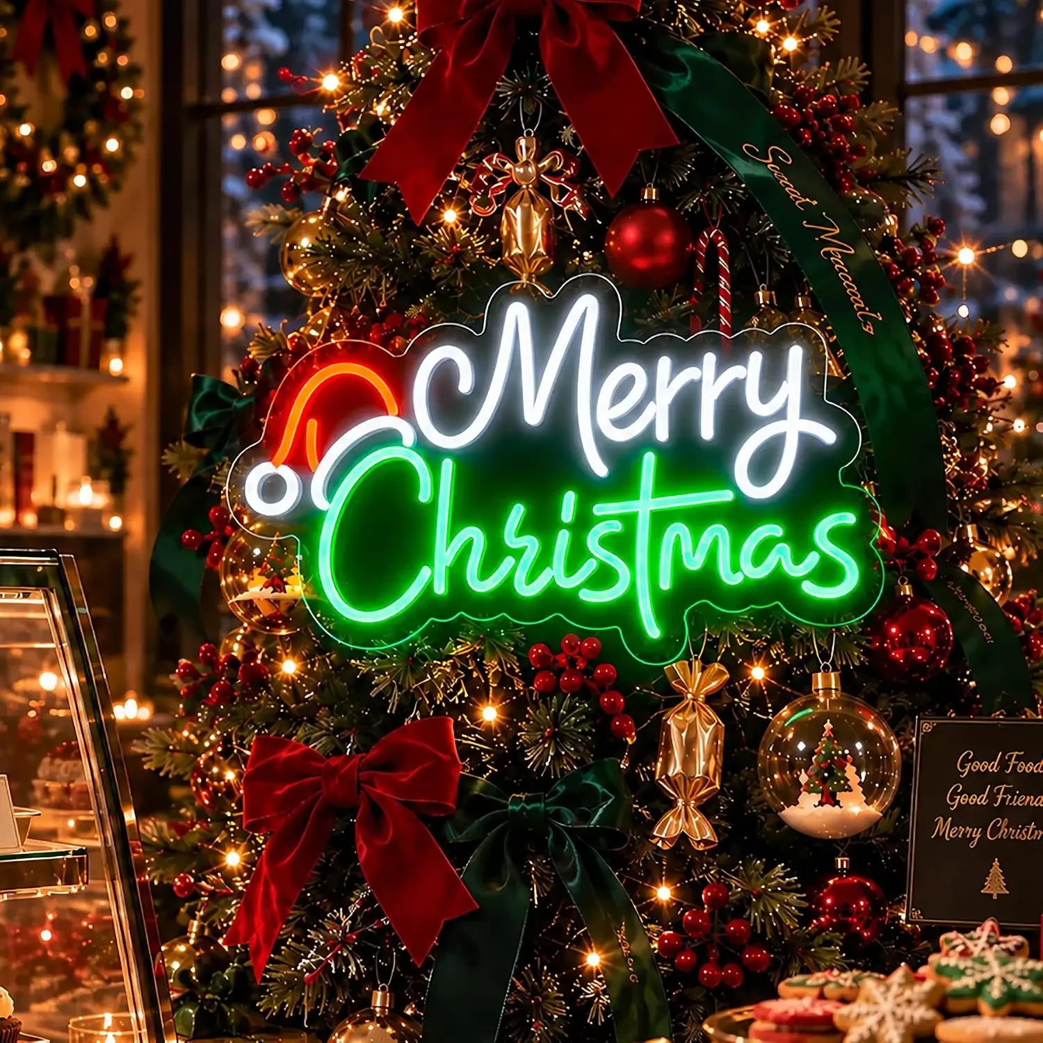 Merry Christmas Santa Hat LED Neon Sign, Christmas Wall USB Neon Light Decor,Xmas Holiday Party Shop Bedroom Art Decoration Gift
