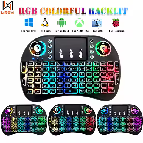 MRSVI I8 Mini Wireless Keyboard 2.4G English Lithium RGB Colorful Backlit Air Mouse with Touchpad for Android TV Box PC