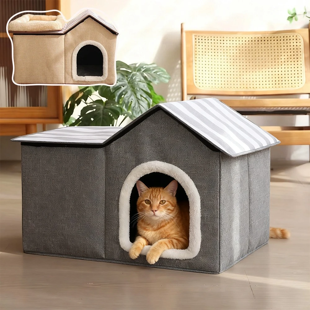 

Four Seasons Universal Pet Bed - Comfortable Sleep Cat House Foldable Portable Cat Bed, Dual Use Cat Villa Removable Washable