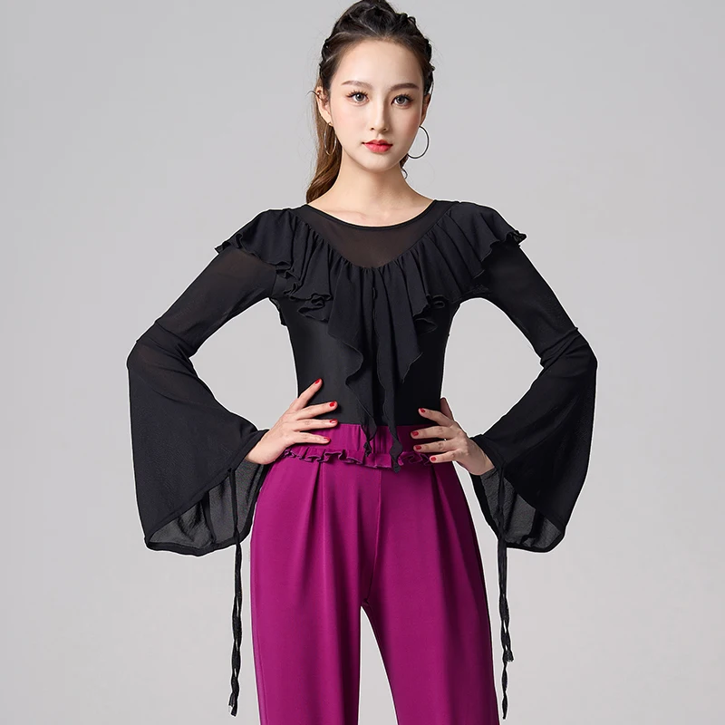 

National Standard Modern Dance Long Sleeve Top Women'S 2023 New Latin Waltz Dance One Piece Latin Dance Training Clothes DQL8190