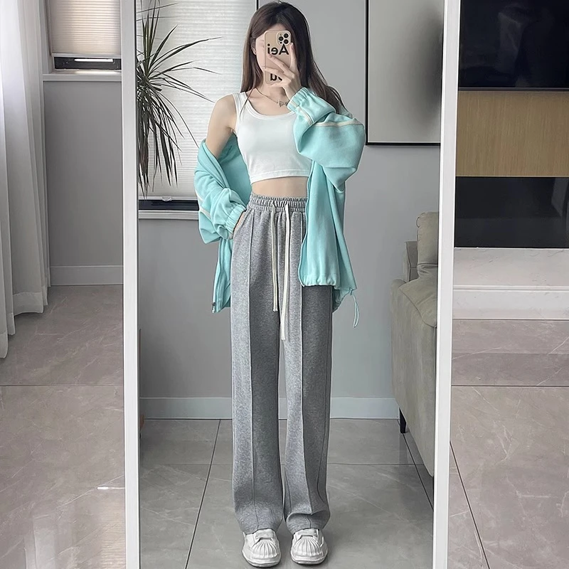 Pantaloni da donna da ufficio donna inverno stile minimalista nordico lana peluche a costine foderato in pile imbottito elastico in vita accogliente homewear