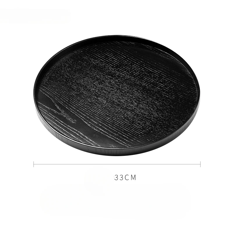 Round Wooden Tray Black Tea Cup Kettle Storage Tray Coffee Dessert Plate Cake Snack Plate Solid Wooden Dinner Plate