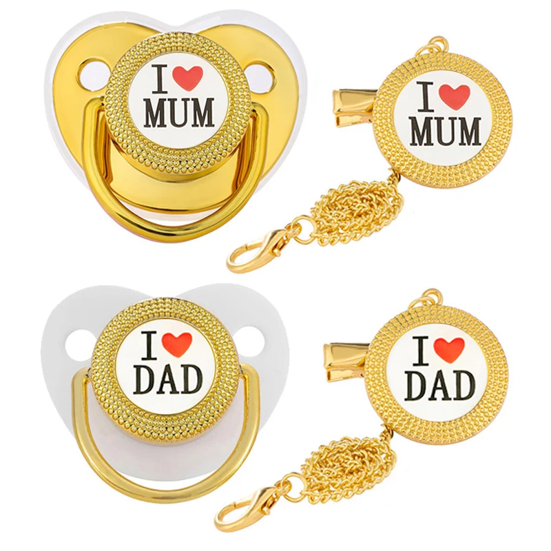 2 Stuks Pasgeboren Baby Fopspenen I Love Mum Papa Baby Siliconen Dummy Geen Diamanten Weave Kraamcadeau Peuter Fopspeen voor Jongen Meisje