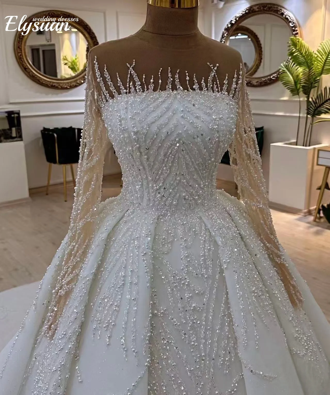 Lindo vestido de baile personalizado vestido de casamento princesa manga longa nu pescoço vestidos de noiva vestido de noiva