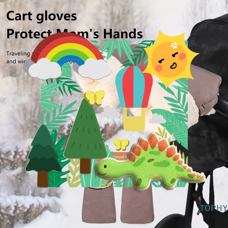 Stroller Gloves Winter Windproof Warm Simple Style Universal Fleece-lined And Thickened Outdoor Accessories