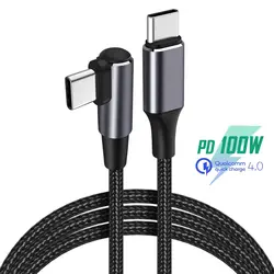 Mobile Phone USB C to USB Type C Cable PD 100W Fast Charging Line Quick Charge 4.0 Right Angle Wire 90 Degree Data 0.5m/1m/2m