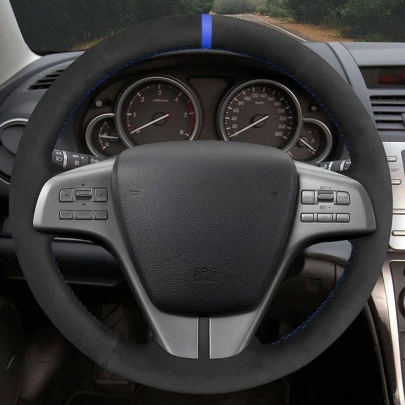 Car Steering Wheel Cover Customized Anti-Slip Black Suede Leather For Mazda 6 GH 2007 2008 2009 2010 2011 2012 Car Accessories - view 2