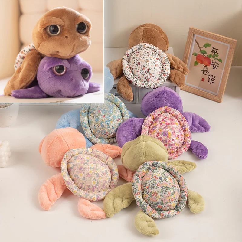 Tortuga marina con ojos grandes, flor rota, concha de tortuga, juguete de peluche, muñeco de peluche de tortuga, decoración del hogar, regalo de cumpleaños para niños