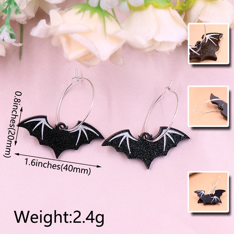 2022 New Bat Earrings Halloween Statement Cute Acrylic Earrings Waterproof Hand Paint Design Durable