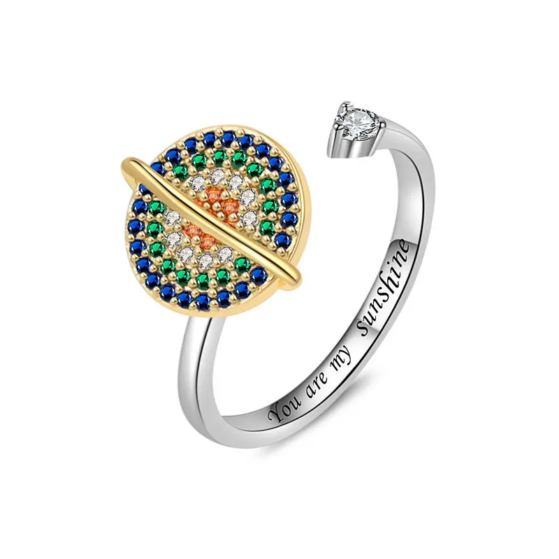 925 Sterling Silver Jewelry Colorful Crystal Planetary Rotating Finger Rings for Women Wedding Party Jewelry For Friends Gift