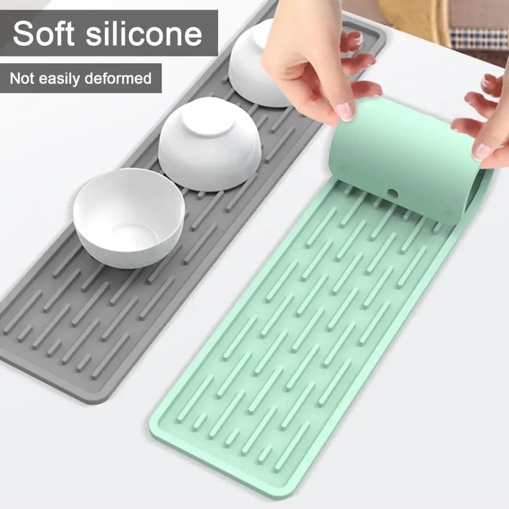 70*10cm Silicone Drain Mat Anti Slip Grooves Quick Dry Kitchen Sink Pad Safe Large Size Countertop Dish Drying Mat