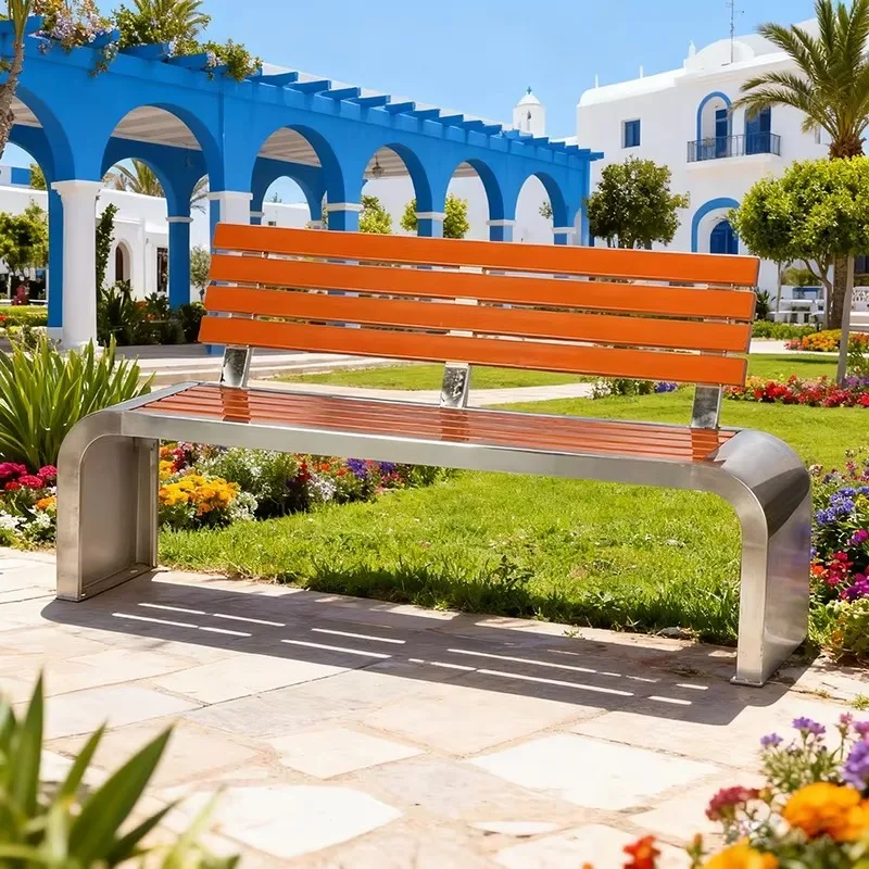 Modern Design Stainless Steel Patio Bench for Entry Street Hotels Parks Gyms Gardens Malls Outdoors Supermarkets