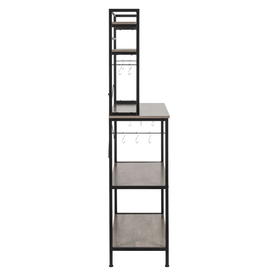

5Tier Kitchen Bakers Rack with 10 SShaped Hooks Industrial Microwave Oven Stand Free Standing Kitchen Utility Cart Storage Shel