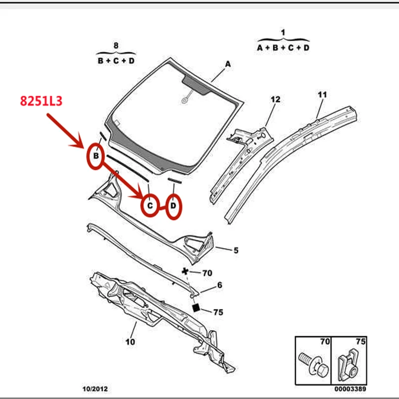 Suitable for Citroen C4 Peugeot 307 307cc 307sw 408 Flashing strip Sealing glass batten Window WeatherRstrip Finisher 8251L3