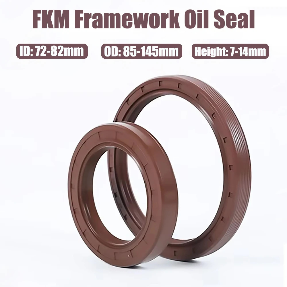 ID: 72-82mm OD: 85-145mm FKM Framework Oil Seal TC Fluoro Rubber Gasket Rings Cover Double Lip with Spring for Bearing Shaft