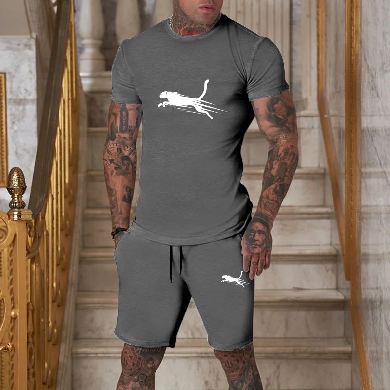 

Summer Seaside men's short sleeve running suit Casual men's T-shirt suit Crew neck short sleeve shorts Tennis suit 2024