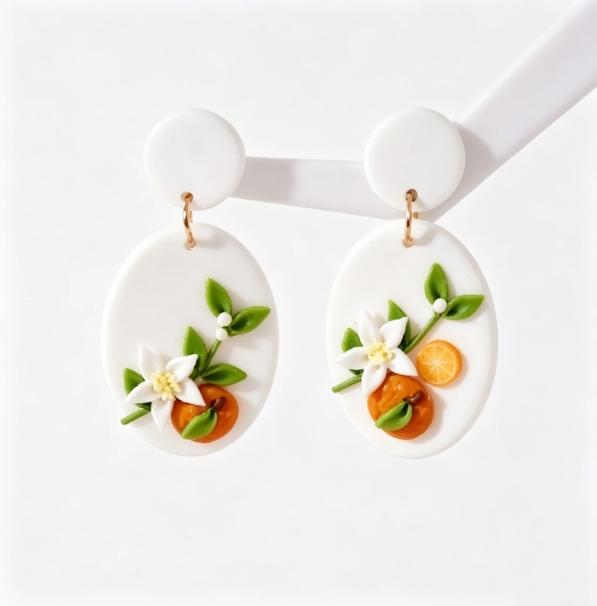 Floral Multi Shapes Dangle Citrus Fruits Ring Trendy Fashion Orange Polymer Clay Earrings Women\'s Spring Summer Accessory Gift
