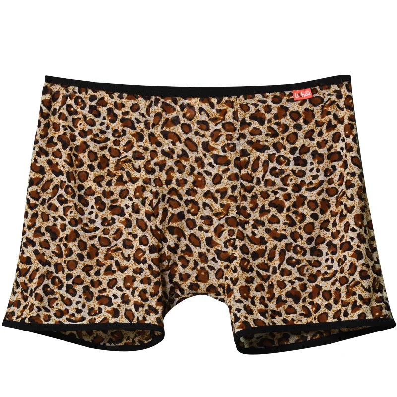 Men‘s sexy Leopard Boxer underwear single-layer ice mesh yarn breathable slim waist lengthened boxer briefs average size.