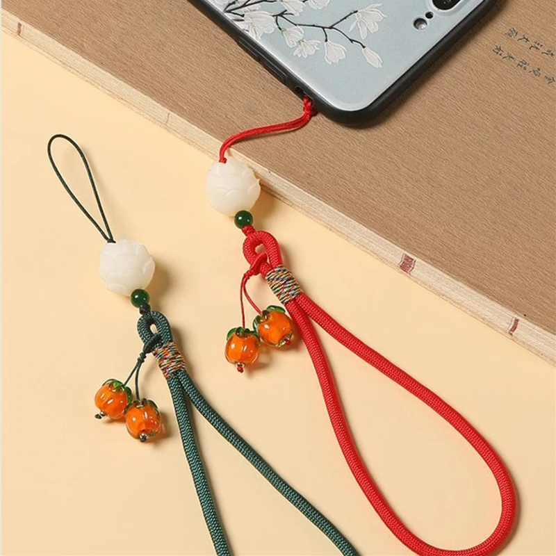 Liuli Persimmon Handykette Schlüsselanhänger Anhänger Anti-Verlust-Handschlaufe Persimmon Bodhi-Wurzel Lotus Kopfhörer-Kamera-Kette – Detail 8