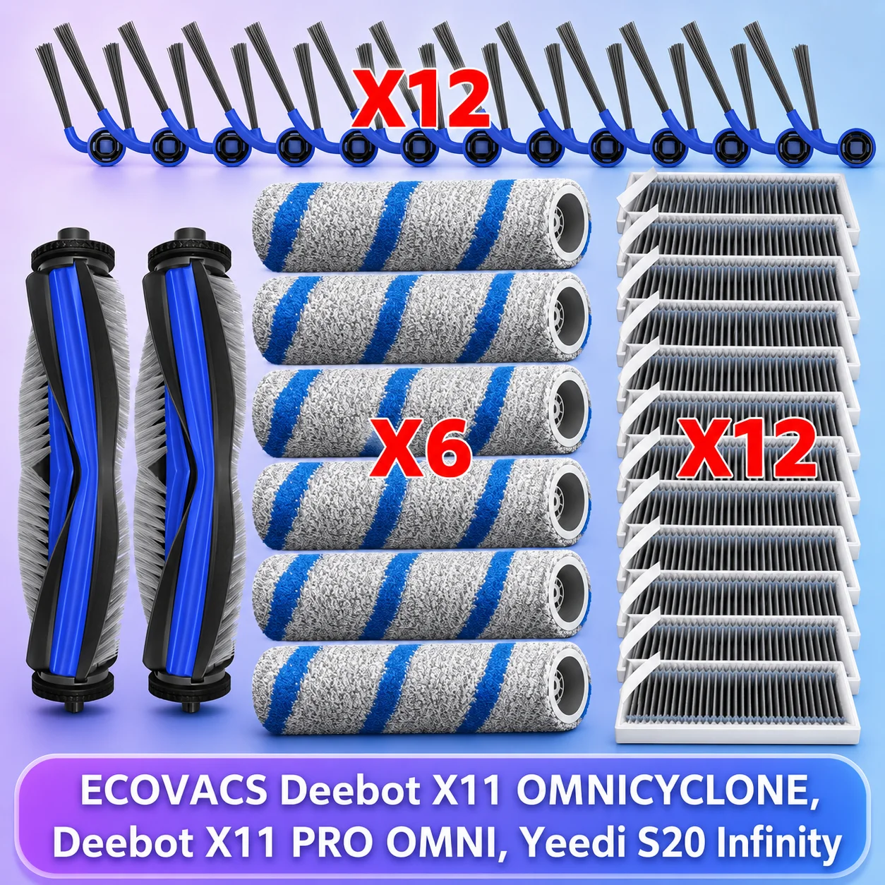 Compatible con ECOVACS Deebot X11 OMNICYCLONE / X11 PRO OMNI, Yeedi S20 Infinity Piezas Rodillo Principal Cepillo Lateral Filtro Rodillo Paño de Mopa Bolsa de Polvo Accesorios