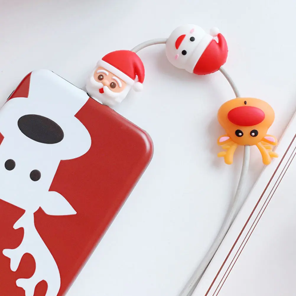 4Pcs Colorful Cartoon Christmas Cable Protector Sleeve Data Line Protective Cover for Phone Charger Cord Cable Winder Saver