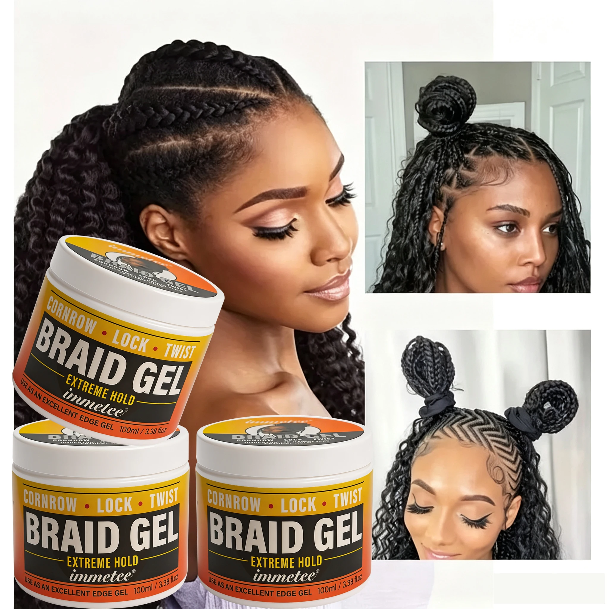 3pcs Braid Gel,Styling Wax For Natural Look Braid Style Curl Defining, Ehancing, Styling Waxes For Fly Away&Edge Frizz Hair.
