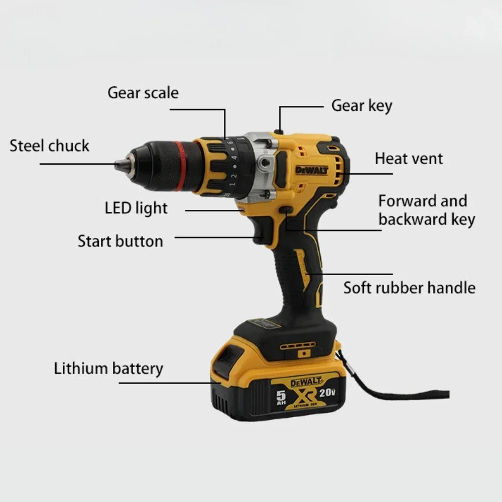 DEWALT bor tanpa kabel multifungsi, bor Motor tanpa sikat obeng Multi fungsi untuk rumah dapat diisi ulang alat listrik DCD791