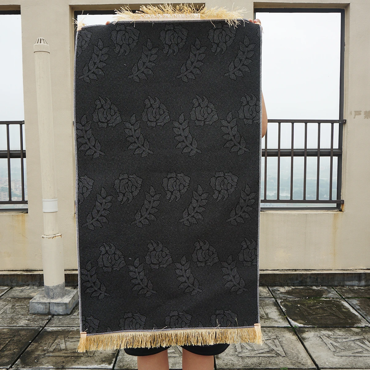 Gold Diamond Velvet Persian Style Prayer Rug Soft Non-slip Washable Islamic Area Rug with Tassels for Living Room Bedroom