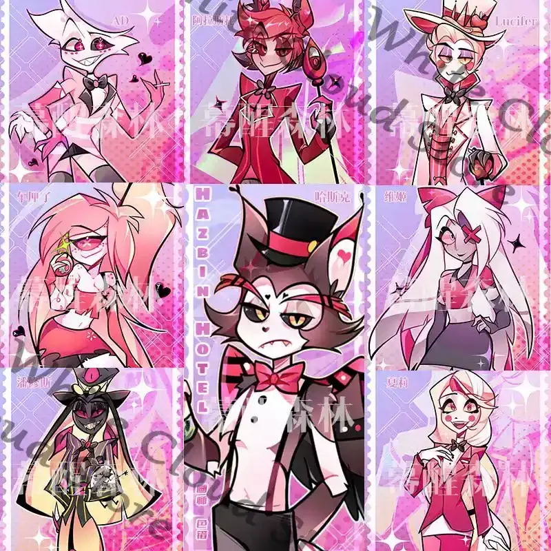 Anime Hazbin Hotel Alastor Charlie Morningstar Husk Cosplay Doujin Signboard Acrylic Stand Cartoon Color Paper Badge Keychain - view 2