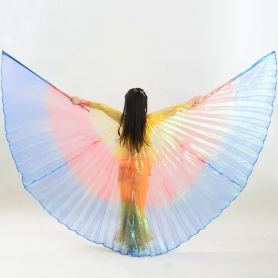 Isis Wings Colorful Belly Dance Wings with Stick Egyptian Indian Dance Wings Performance Costumes Rainbow Stage Prmance Props