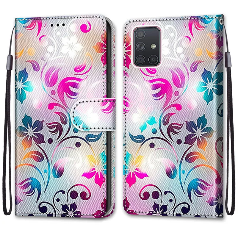 Flower Pattern Flip Case For Samsung Galaxy A71 A 71 4G SM-A715 A71Case Wallet Leather Phone Cases Stand Book Cover Bags 2023