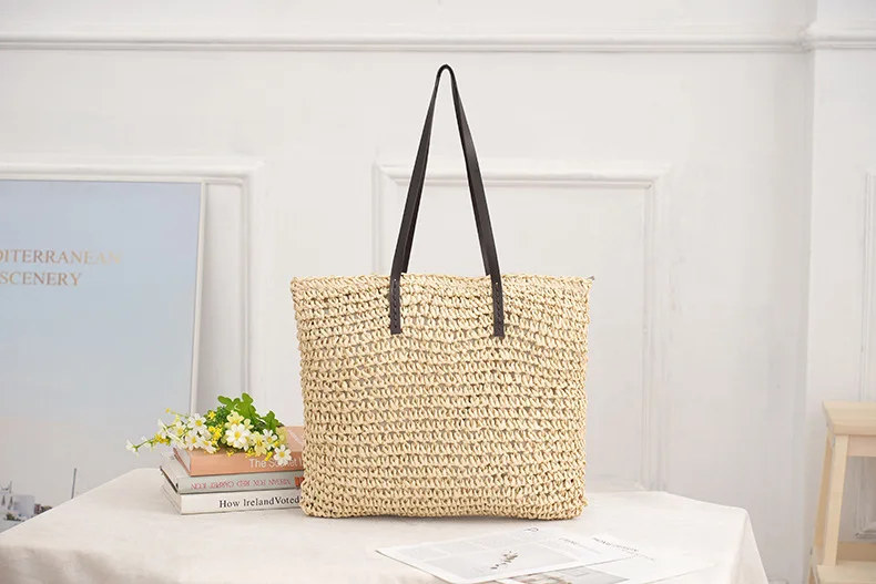 Große Kapazität Papier-Gras-Stroh Gewebte Körbe Quadratische Damen-Handtasche Mehrfarbige Umhängetasche für Frauen – Detail 9