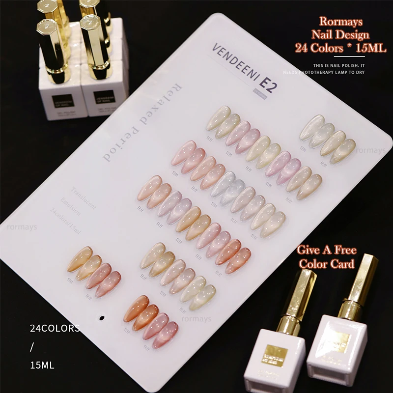 Rormays Ice Penetrating Bare Powder Cat's Eye gel Polishing 24PCS Semi permanent Varnish UV Shiny Color Penetrating Nail Gel