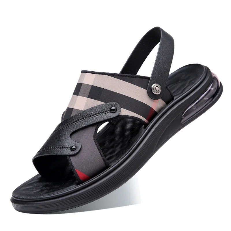 Beach Sandals For Men Air Cushion Mens Sandals Designer Genuine Leather Man Sandal Buckle Strap Ankle-wrap Men\'s Branded Sandals