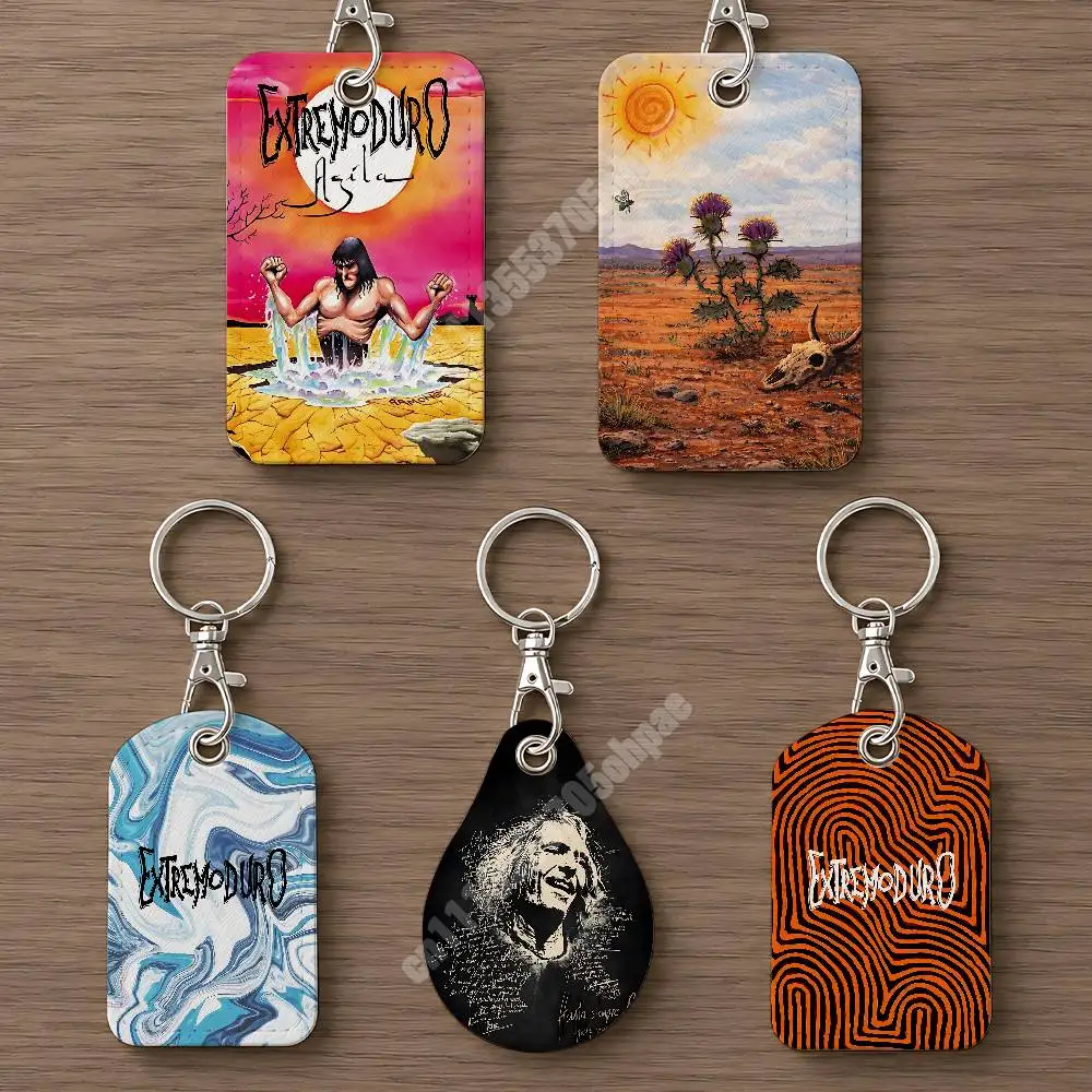 E-Extremoduro Band Roberto Robe Iniesta Leather Keychain Card Holder for Airtag & ID Cards Business Bag Charm