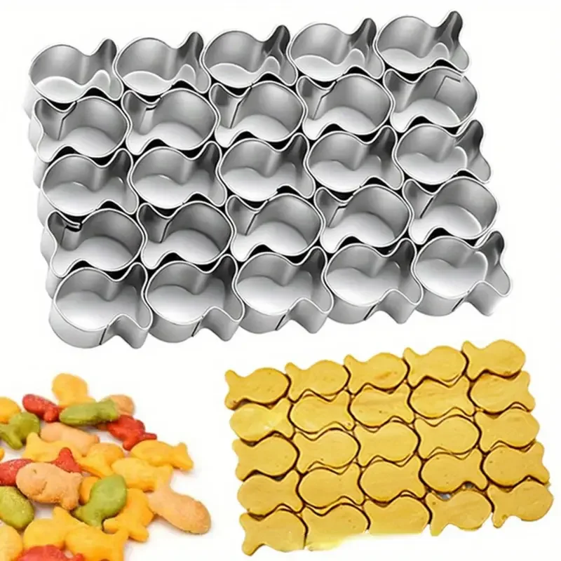 Mini Fish Cookie Cutters Set with 25 Grids Stainless Steel Biscuit Cutters Goldfish Molds for Sea Animal Cookie Fudge Baking