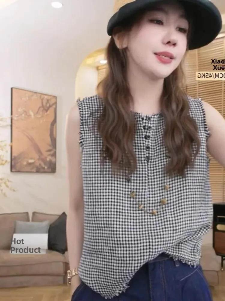 

Моющийся льняной жилет в полоску в стиле ретро, топ, повседневный летний новый жилет с открытыми плечами, женские большие размеры irt