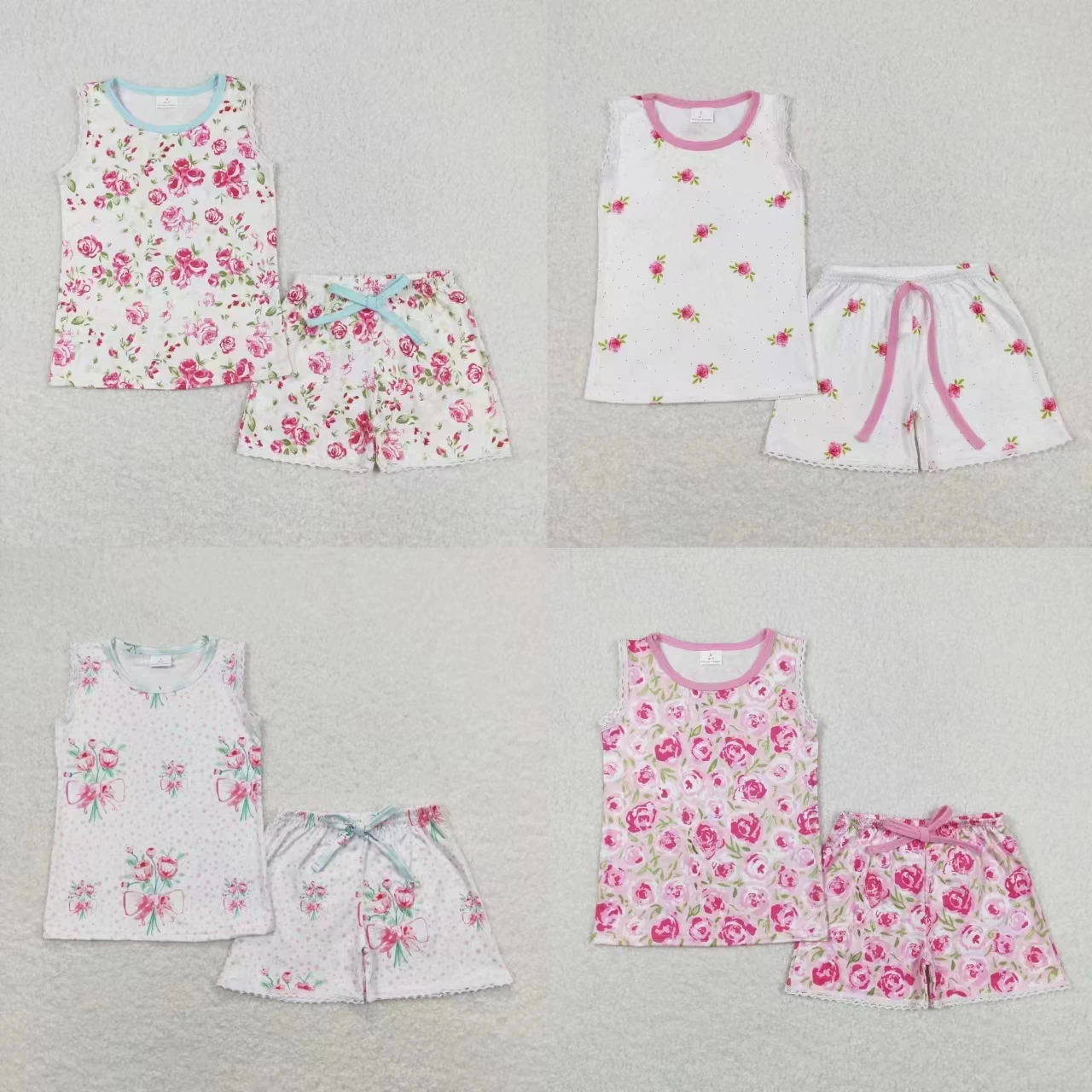 

Wholesale Baby Girl Sleeveless Shirt Sleepwear Floral Dots Sets Shorts Infant Flower Outfit Summer Children Kids Pajamas