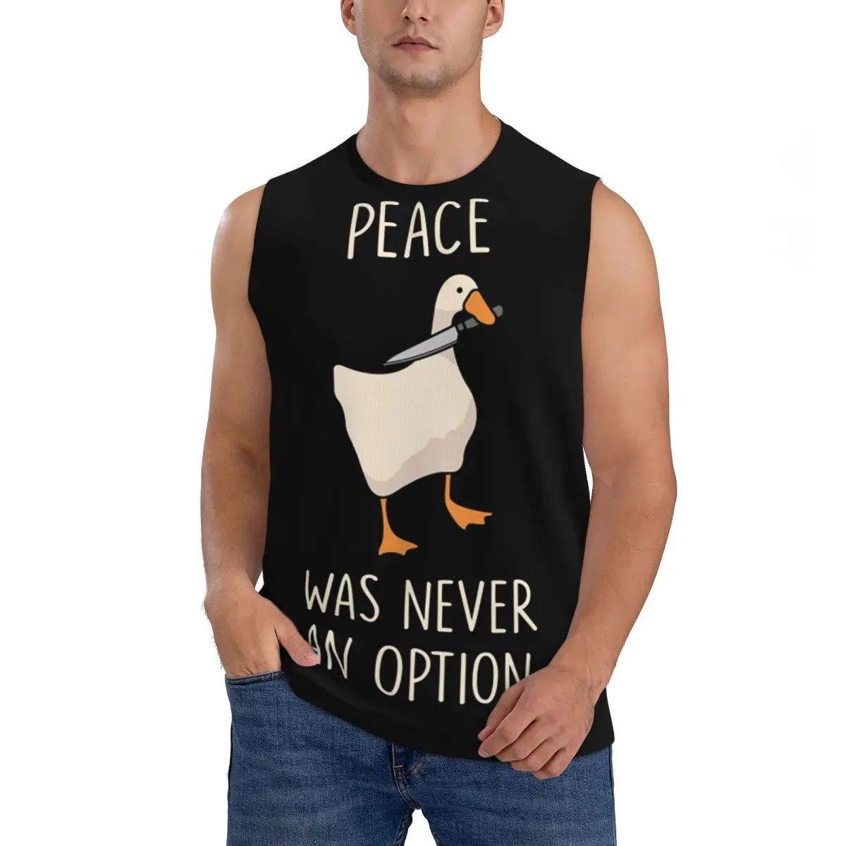 Goose Goose Peace Was Never An Option Men Sleeveless Tank Tops Quick Dry Breathable Gym Fitness Running Summer Casual Sport Vest