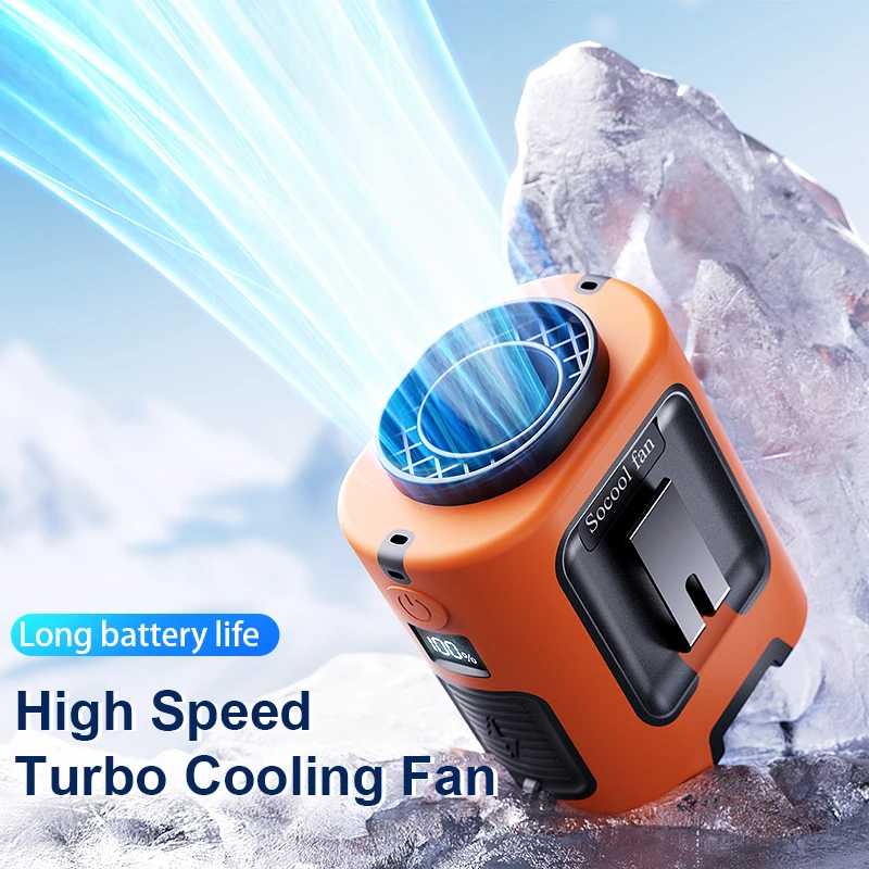 Mini-Taillenventilator, 5000 mAh, tragbarer hängender Halsventilator, 13000 U/min, 4 Geschwindigkeiten, starker Wind, mit Powerbank, LED-Beleuchtung für Arbeiten im Freien