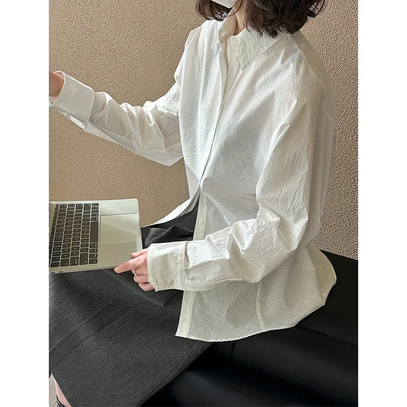 New Spring Shirt for Women's Waist Lapel Long Sleeve Design Commuter Style Shirt