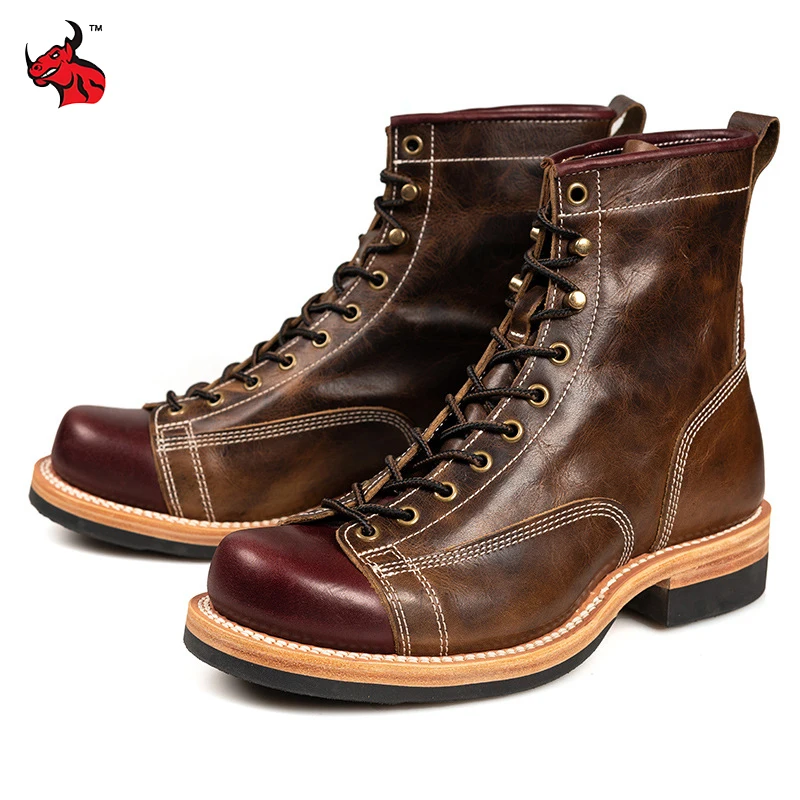 

Men's Motorcycle Boots High Top Motorbike Boots Durable Goodyear-Welted High Quality Moto Riding Shoes Motorcycle Sport Sneakers