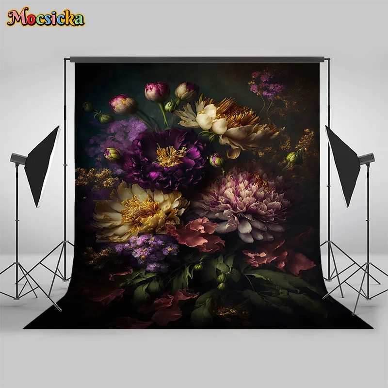 Mocsicka Floral Newborn Photography Backdrops Hand Drawn oil painting Artistic Background Photoshoots Girl Photo Prop Banner