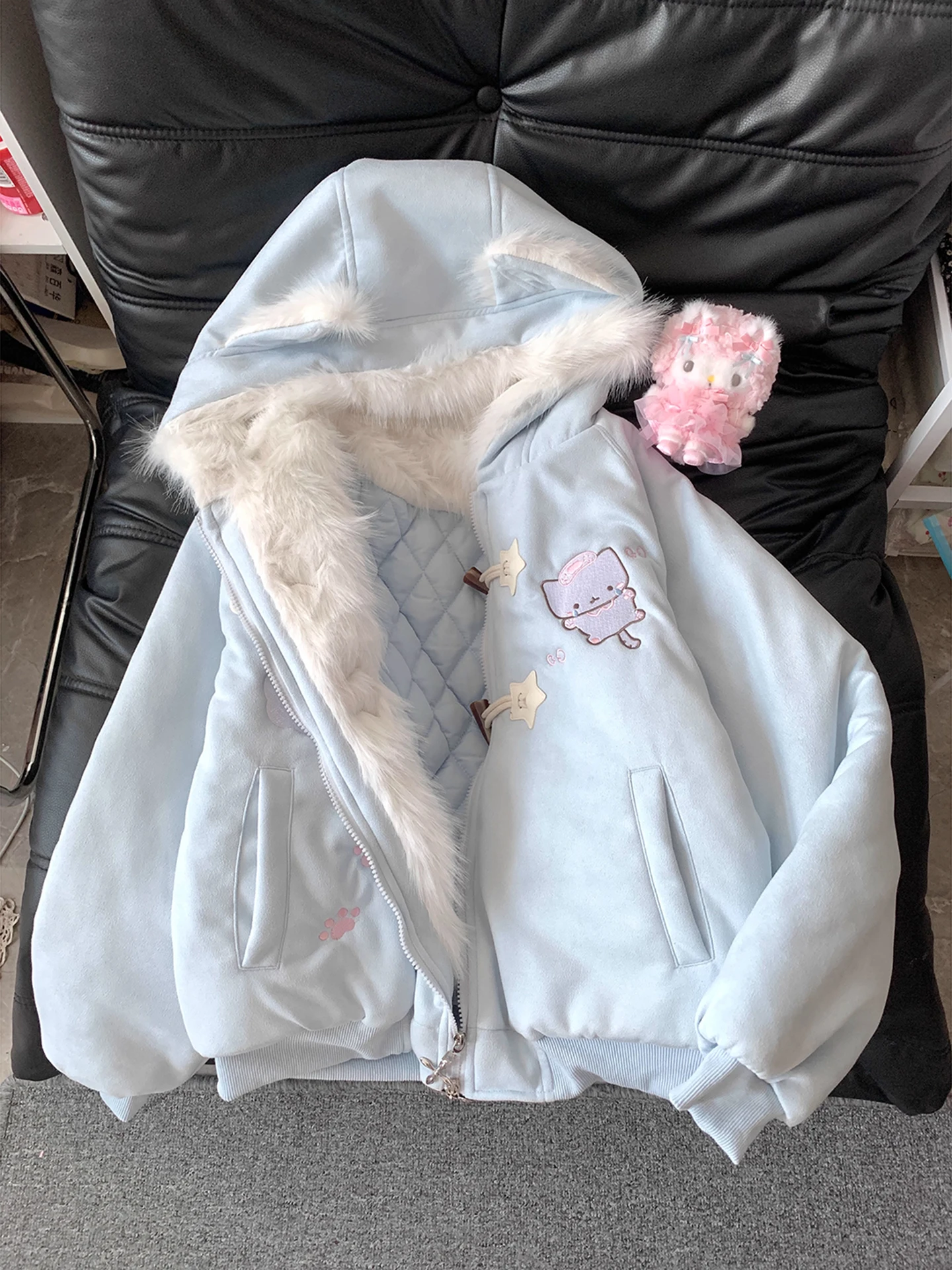 

Женское зимнее пальто с воротником-ушей, пуховое пальто Jaet Youth Faion для мужчин и женщин, теплое пальто с капюшоном и хлопковой подкладкой с вышивкой