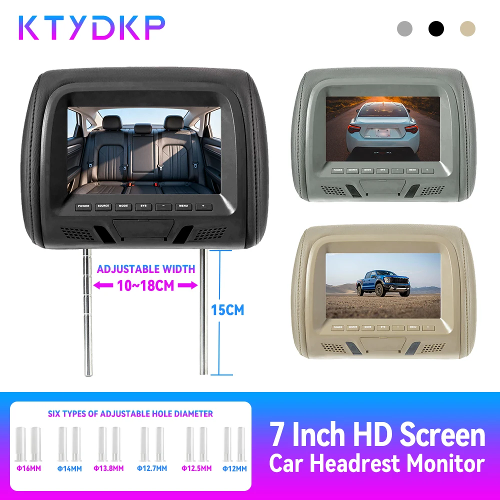 

Монитор для подголовника автомобиля KTYDKP, 7-дюймовый TFT LCD дисплей без сенсорного экрана, с пультом дистанционного управления, AV-входом, универсальный, для задних сидений.