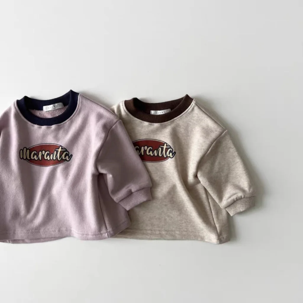 2024 Autumn New Baby Letter Print Sweatshirt Vintage Boys Girls Toddler Long Sleeve Casual Sweatshirt Kids Tee Infant Tops