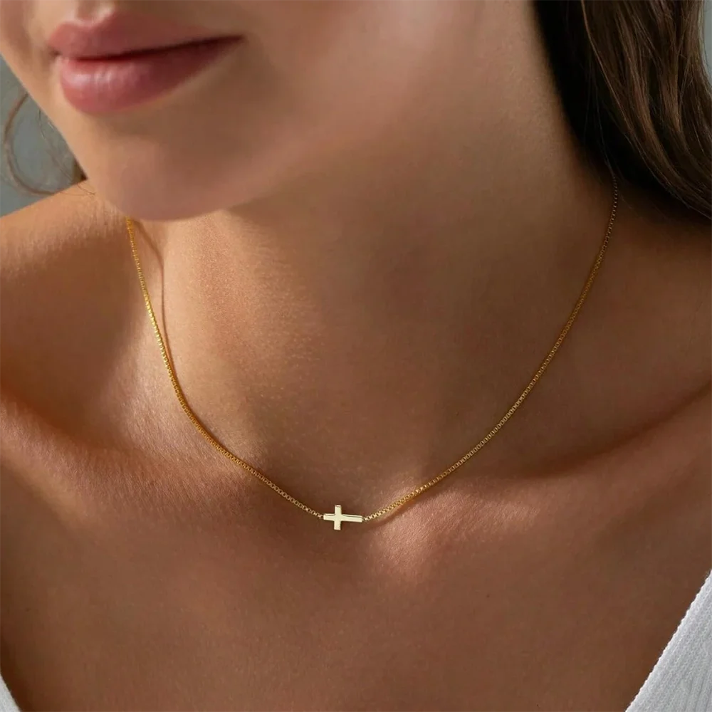 DGIDDK-Mini collar con colgante de Cruz de acero inoxidable, cadena de clavícula Sexy resistente al agua dorada, joyería femenina antialérgica