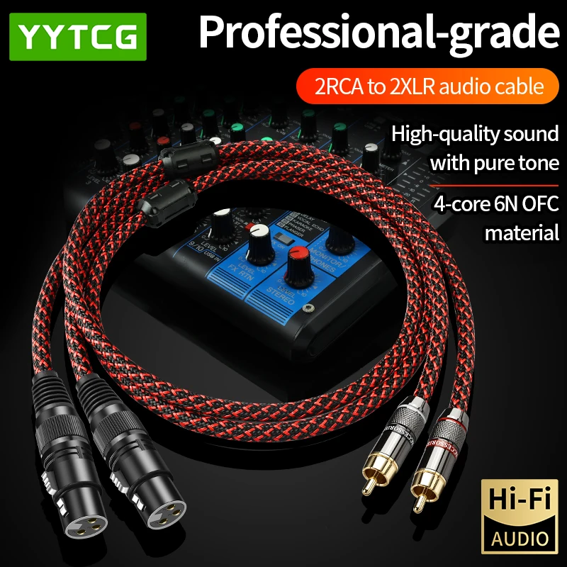 YYTCG Hifi RCA to XLR Cable 6N OFC 1 Pair Double Anti-Interference 2XLR to 2RCA Audio Cable For Hifi System